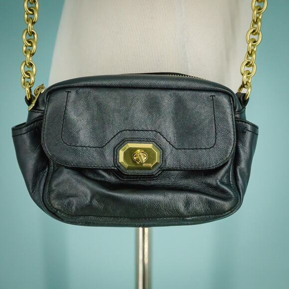 Coach Dark Navy Blue Black Campball Camera Gold Hardwear Leather Crossbody Bag - Picture 2 of 8